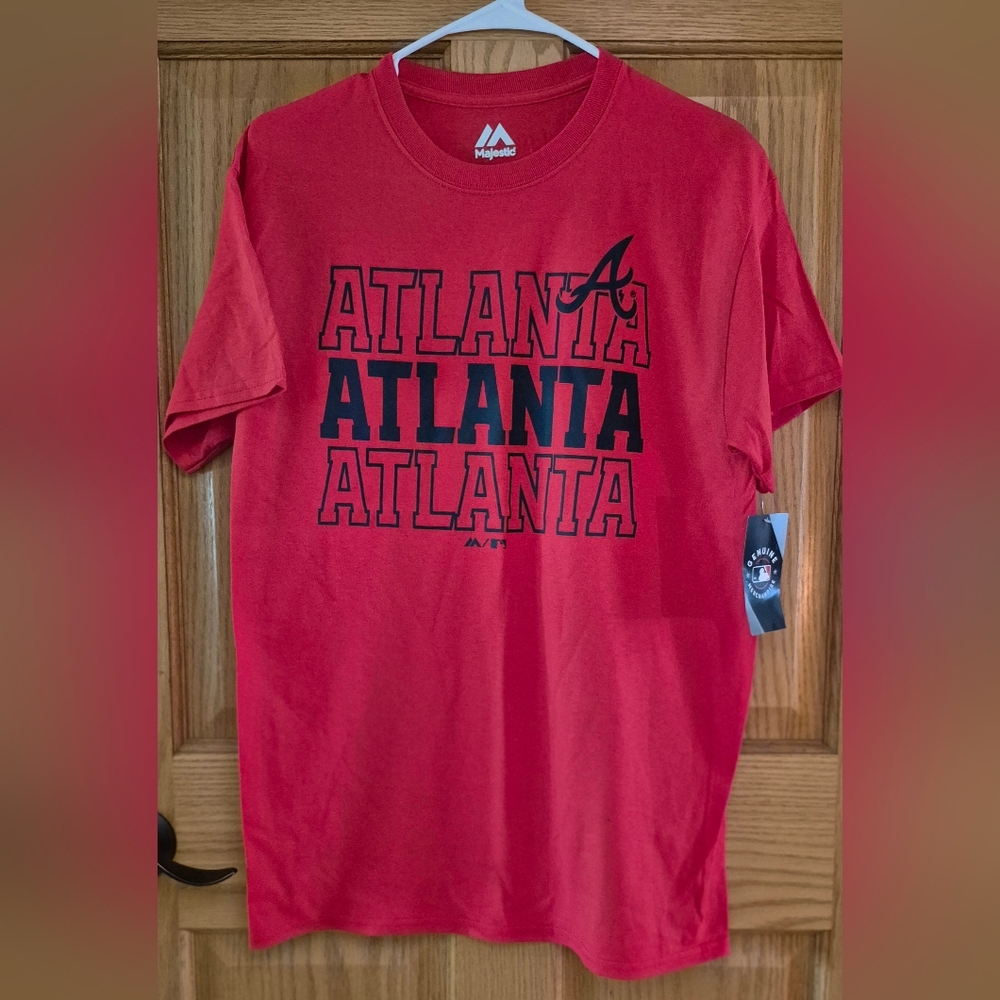 NEW Atlantic Braves Men's Medium Majestic Red SS MLB Graphic T-Shirt